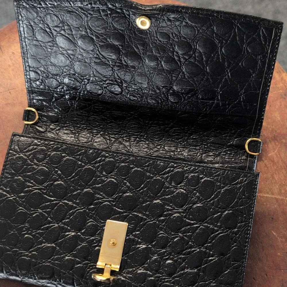 Vintage Black Alligator Print Checkbook Wallet Clutch Organizer